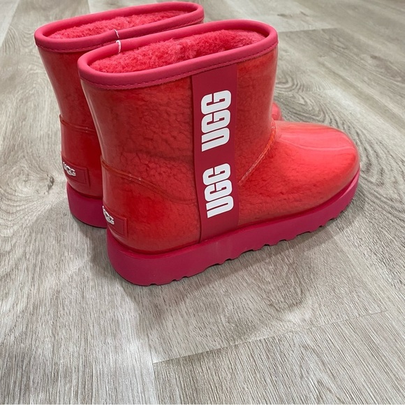 NEW! UGG New Classic Mini Waterproof Clear Boot Hibiscus Pink - Picture 6 of 15